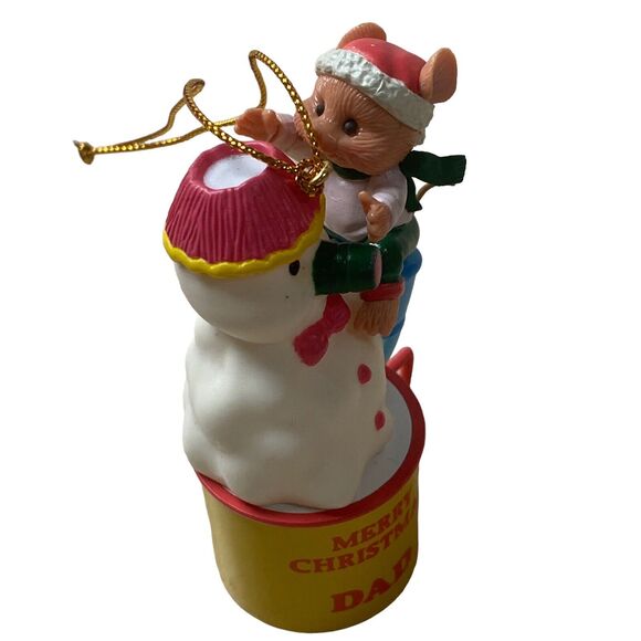 Vintage Trevco Snowman Ornament Climbing Mouse Miniature Merry Christmas Dad Cup - Picture 3 of 10